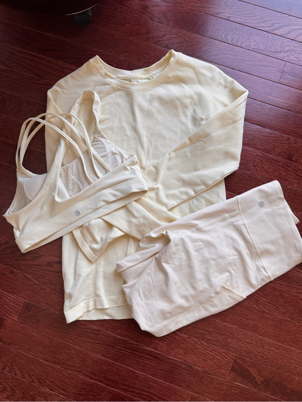 Athleta  Sports Bra -leggings-long sleeve set - Butter Yellow